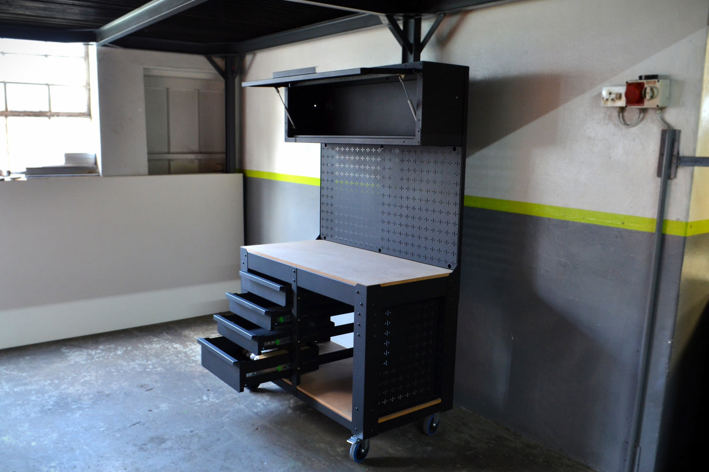 Workbench Upgrade Kit - Large Pegboard and Tip up Door Cabinet