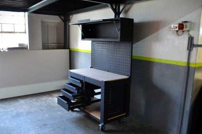 Workbench Upgrade Kit - Large Pegboard and Tip up Door Cabinet